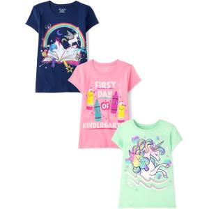 The Children’s Place Girls Unicorns,Butterfly Short Sleeve Graphic T-Shirts,3 Pack(Unicorns /First Day Kindergarten)