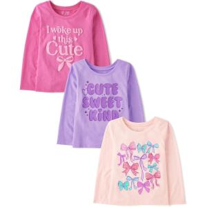 The Children’s Place Girls and Toddler Assorted Everyday Long Sleeve Graphic T-Shirts,multipacks(Cute/Bows/Sweet Kind 3-pack)