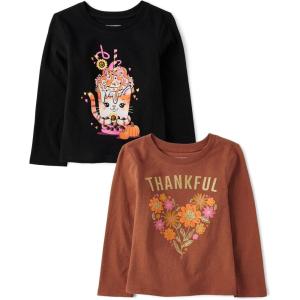 The Children’s Place Unisex-Baby and Toddler All Holidays,Birthdays Long Sleeve Graphic T-Shirts,2 Pack(Cat Drink/Cutest Pumpkin)