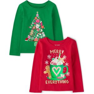 The Children’s Place Unisex-Baby and Toddler All Holidays,Birthdays Long Sleeve Graphic T-Shirts,2 Pack(Holiday Tree/Merry Everything)
