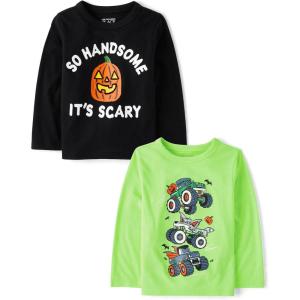 The Children’s Place Unisex-Baby and Toddler All Holidays,Birthdays Long Sleeve Graphic T-Shirts,2 Pack(Monster Trucks/Scary Handsome)