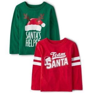 The Children’s Place Unisex-Baby and Toddler All Holidays,Birthdays Long Sleeve Graphic T-Shirts,2 Pack(Santa Heler/Team Santa)