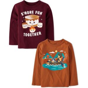 The Children’s Place Unisex-Baby and Toddler All Holidays,Birthdays Long Sleeve Graphic T-Shirts,2 Pack(Smore Fun/Canoe Animals)