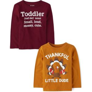 The Children’s Place Unisex-Baby and Toddler All Holidays,Birthdays Long Sleeve Graphic T-Shirts,2 Pack(Toddler Definition/Thankful Dude)