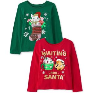 The Children’s Place Unisex-Baby and Toddler All Holidays,Birthdays Long Sleeve Graphic T-Shirts,2 Pack(Waiting Santa/Cat Stocking)
