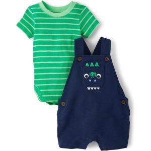 The Children’s Place baby-boys And Newborn Short Sleeve Bodysuit and Overalls 2 Piece Playwear Set(Dino)