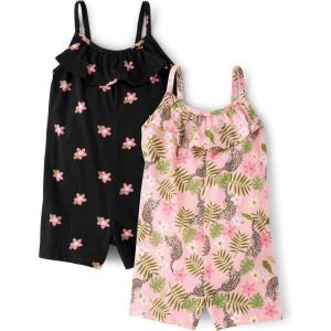 The Children’s Place baby-girls And Toddler Everyday Summer Rompers(Pink Palm 2-pack)