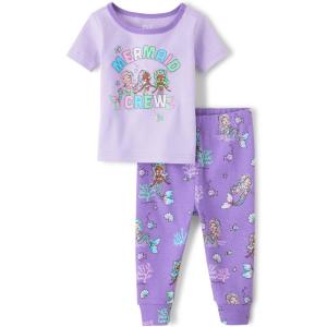 The Children’s Place baby-girls And Toddler Snug Fit 100% Cotton Short Sleeve Top and Pants 2 Piece Pajama Set(Mermaid Crew)