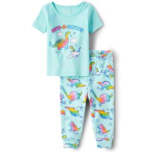 The Children’s Place baby-girls And Toddler Snug Fit 100% Cotton Short Sleeve Top and Pants 2 Piece Pajama Set(Rainbow Dino)
