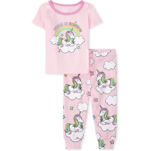 The Children’s Place baby-girls And Toddler Snug Fit 100% Cotton Short Sleeve Top and Pants 2 Piece Pajama Set(Unicorn Rainbow)