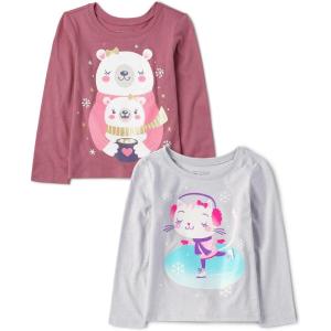 The Children’s Place baby-girls And Toddler Unicorns,butterflies,trends Long Sleeve Graphic T-shirts,2 Pack(Cat Ice Skating/Polar Bears)