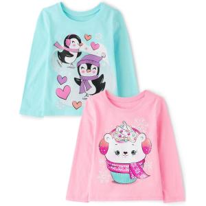 The Children’s Place baby-girls And Toddler Unicorns,butterflies,trends Long Sleeve Graphic T-shirts,2 Pack(Penguin/Polar Bear Cupcake)