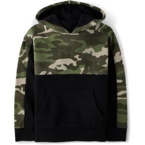 The Children’s Place boys Active Long Sleeve Hooded Sweatshirt(Green Camo Colorblock)