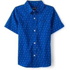 The Children’s Place boys Short Sleeve Button Up Shirt(Blue Geo)