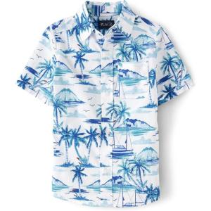 The Children’s Place boys Short Sleeve Button Up Shirt(Out to Sea White)