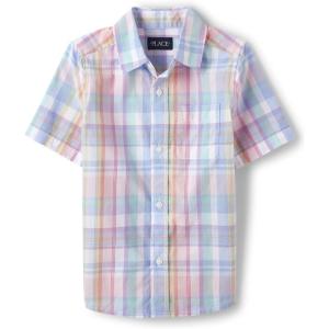 The Children’s Place boys Short Sleeve Button Up Shirt(Rose Potery Plaid)