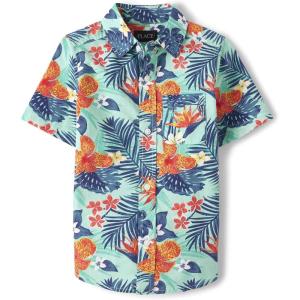 The Children’s Place boys Short Sleeve Button Up Shirt(Tropical Mellow Aqua)
