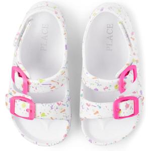The Children’s Place girls And Toddler Everyday Slide Sandals With Backstrap(White Paint Splatter)