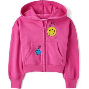 The Children’s Place girls Long Sleeve Hooded Fleece Full Zip Up(Fall Fuschia Graphic)