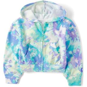 The Children’s Place girls Long Sleeve Hooded Fleece Full Zip Up(Green Glow Tie Dye)