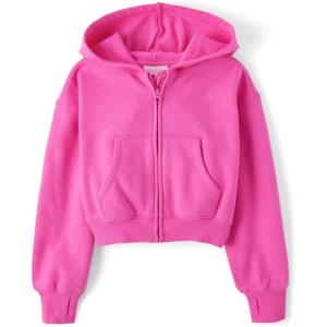 The Children’s Place girls Long Sleeve Hooded Fleece Full Zip Up(Pink Summer)