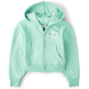 The Children’s Place girls Long Sleeve Hooded Fleece Full Zip Up(Wintermint)