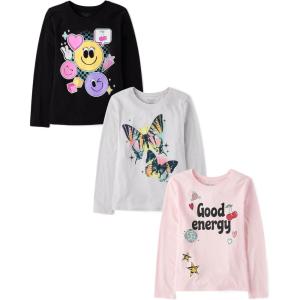 The Children’s Place,Girls,Assorted Everyday Long Sleeve Graphic T-Shirts,Positive/Emojis/Butterfly 3-Pack,Large