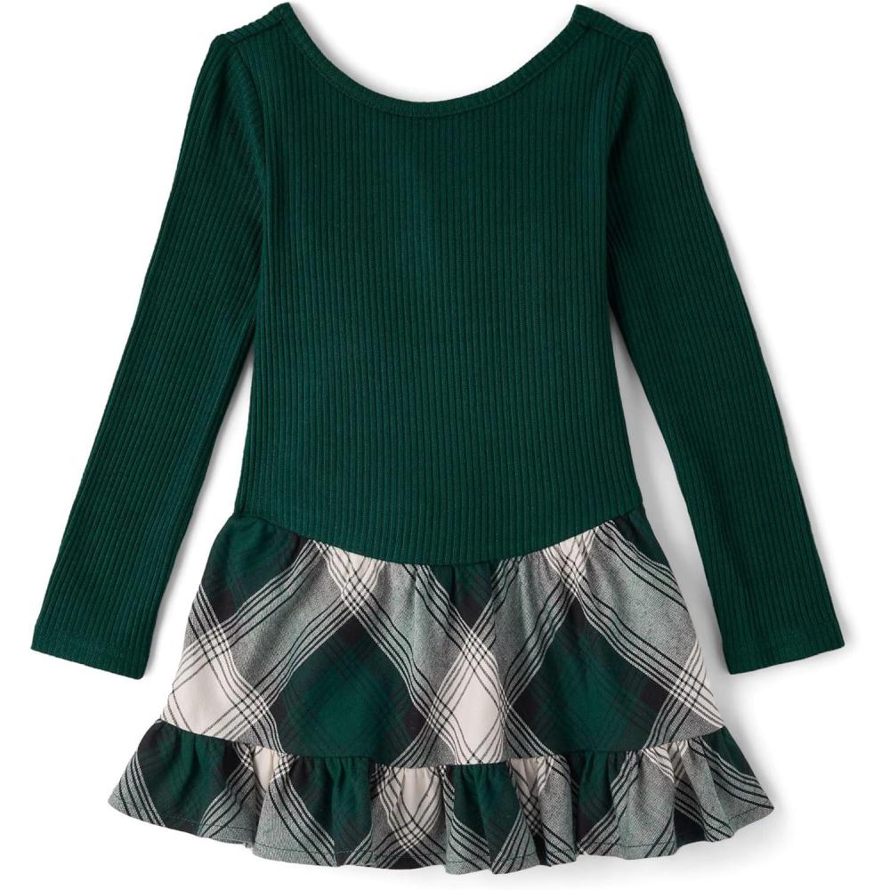 imageThe Childrens Place Baby Girls Plaid Flannel Woven Tiered DressBalt Green Plaid