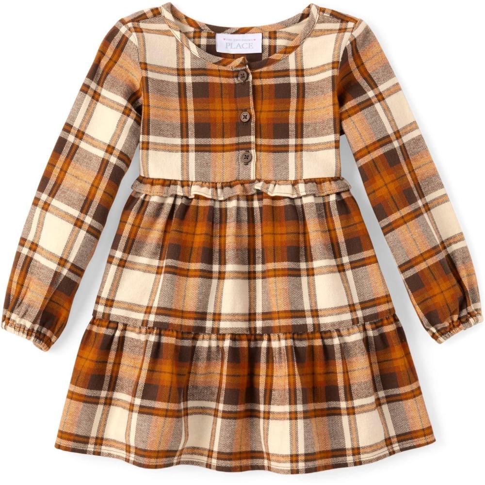 imageThe Childrens Place Baby Girls Plaid Flannel Woven Tiered DressHay Stack Plaid