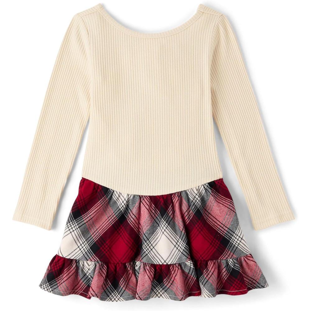 imageThe Childrens Place Baby Girls Plaid Flannel Woven Tiered DressRed Ochre Plaid