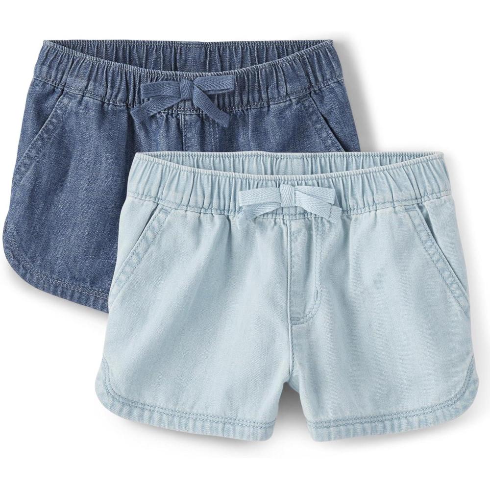 imageThe Childrens Place Baby Girls and Toddler Pull on Chambray ShortsRose WashDenim 2pack