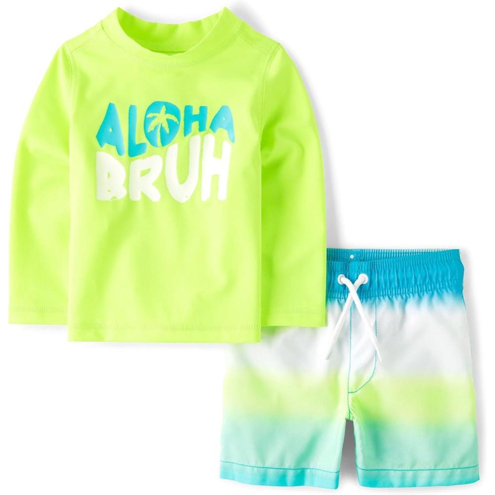 imageThe Childrens Place BabyBoys and Toddler Long Sleeve Rashguard and Swim Trunks 2 Piece SetAloha Bruh
