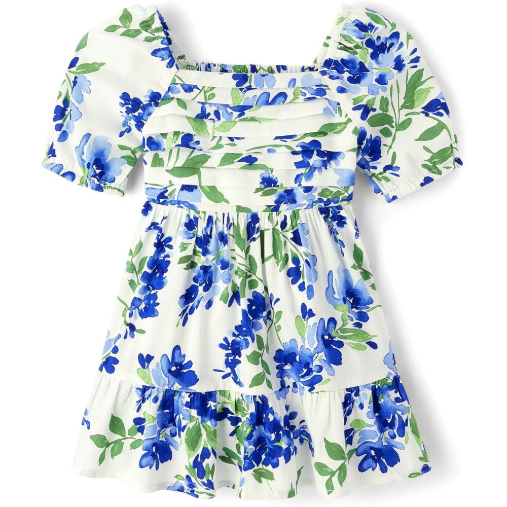 imageThe Childrens Place BabyGirls and Toddler Short Sleeve Casual DressesRenew Blue Floral