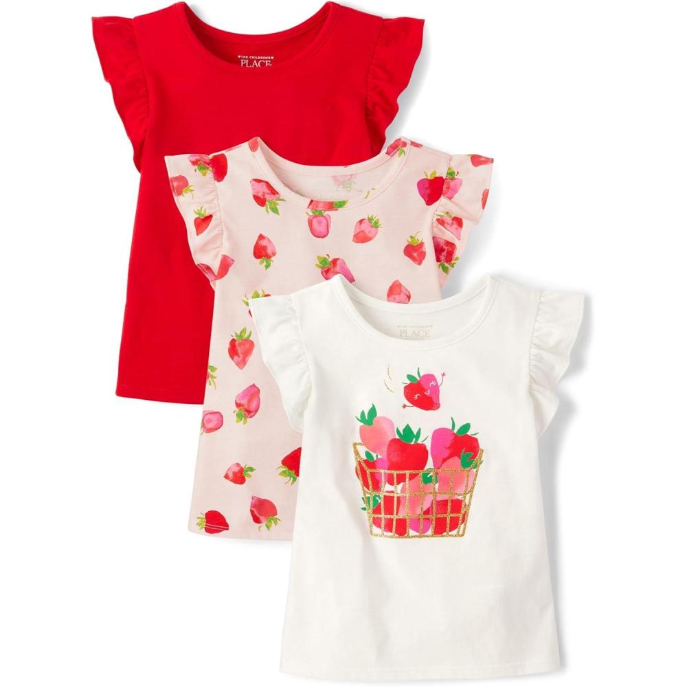 imageThe Childrens Place BabyGirls and Toddler Short Sleeve Flutter ShirtCupids Arrow Flutter 3pack