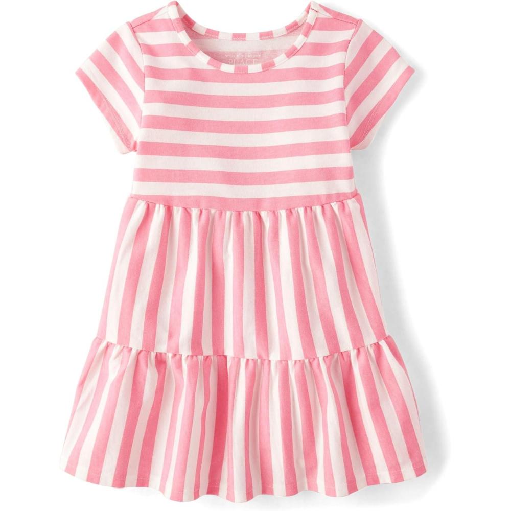 imageThe Childrens Place BabyGirls and Toddler Tiered Dress Short SleeveCosmos Stripe