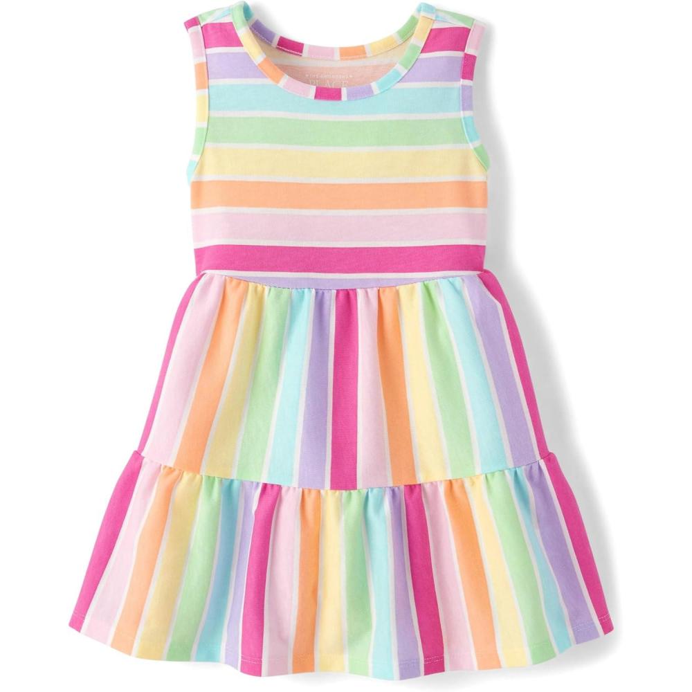 imageThe Childrens Place BabyGirls and Toddler Tiered Dress Short SleeveSugarcandy Stripe