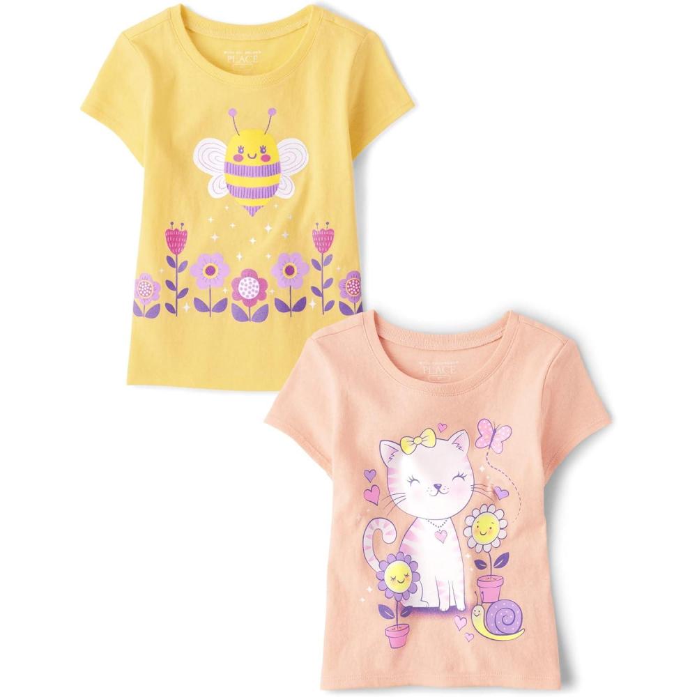 imageThe Childrens Place BabyGirls and Toddler UnicornsButterfliesTrends Short Sleeve Graphic TShirts2 PackBumble BeeCat
