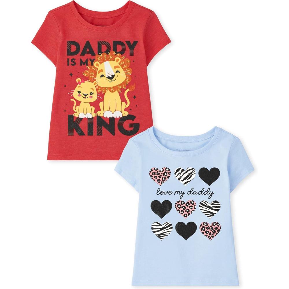 imageThe Childrens Place BabyGirls and Toddler UnicornsButterfliesTrends Short Sleeve Graphic TShirts2 PackLove My DaddyDaddy King