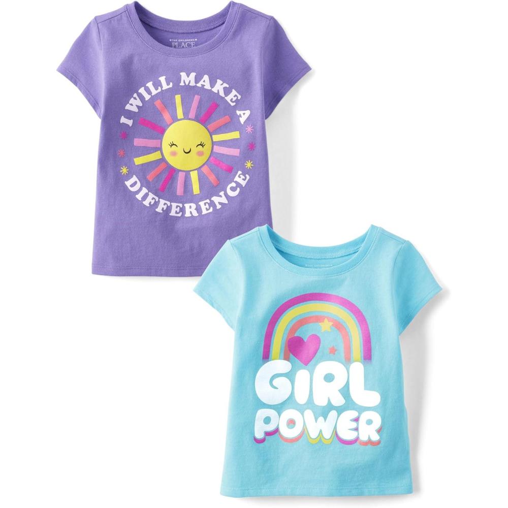 imageThe Childrens Place BabyGirls and Toddler UnicornsButterfliesTrends Short Sleeve Graphic TShirts2 PackMake a DifferenceGirl Power
