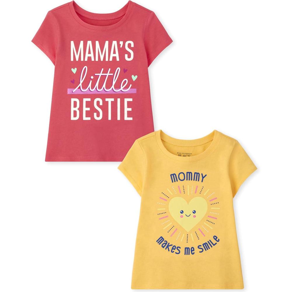 imageThe Childrens Place BabyGirls and Toddler UnicornsButterfliesTrends Short Sleeve Graphic TShirts2 PackMamas Little BestieMommy Smile