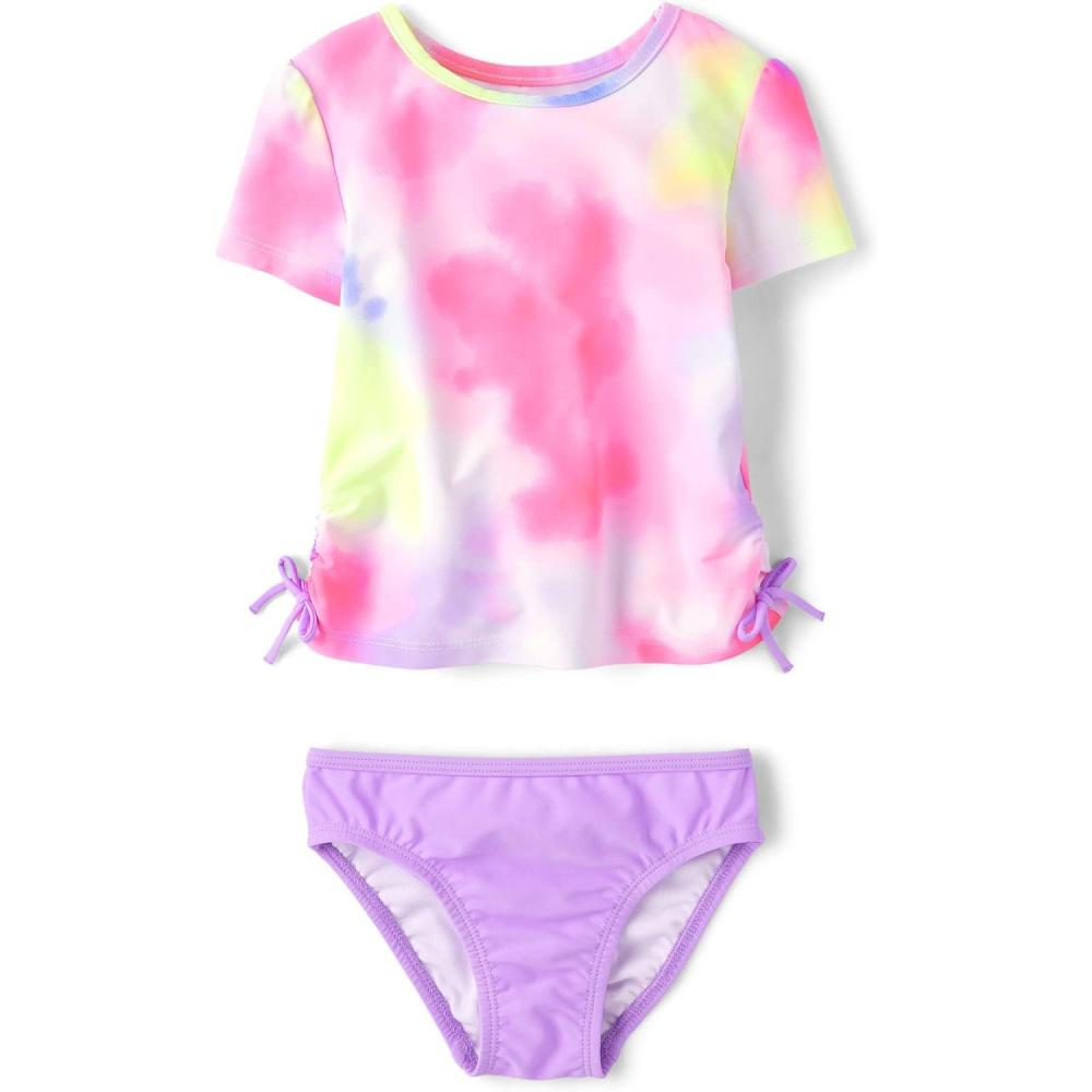 imageThe Childrens Place Boys and Toddler Short Sleeve Rashguard SwimsetNeon Tie Dye