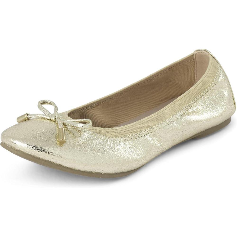 imageThe Childrens Place Girls Closed Toe Ballet FlatMetallic Gold Bow