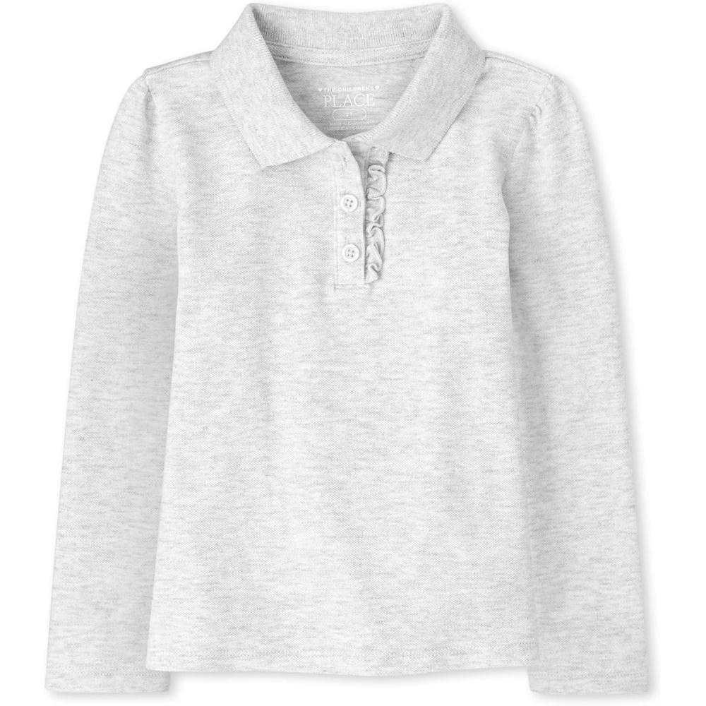 imageThe Childrens Place Girls Long Sleeve Ruffle Pique PoloHeather Grey Single