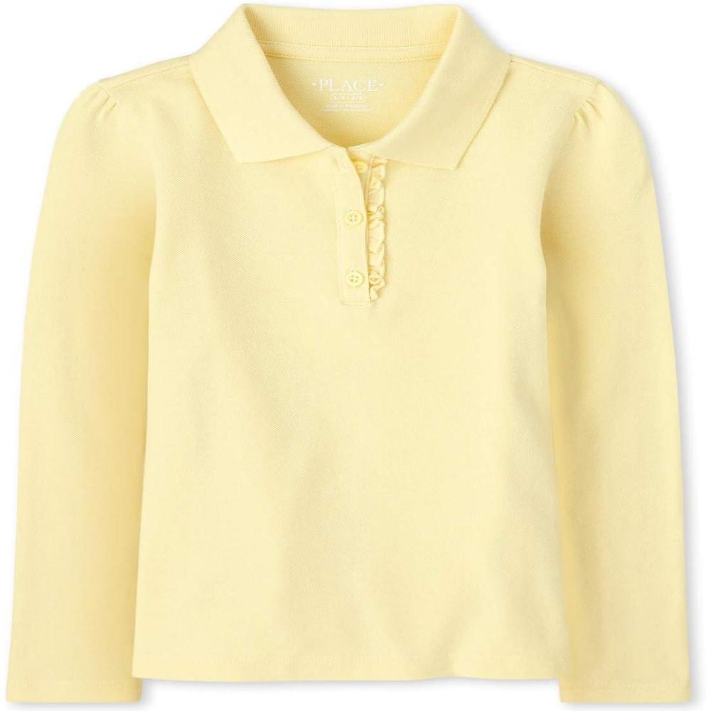 imageThe Childrens Place Girls Long Sleeve Ruffle Pique PoloPale Yellow Single