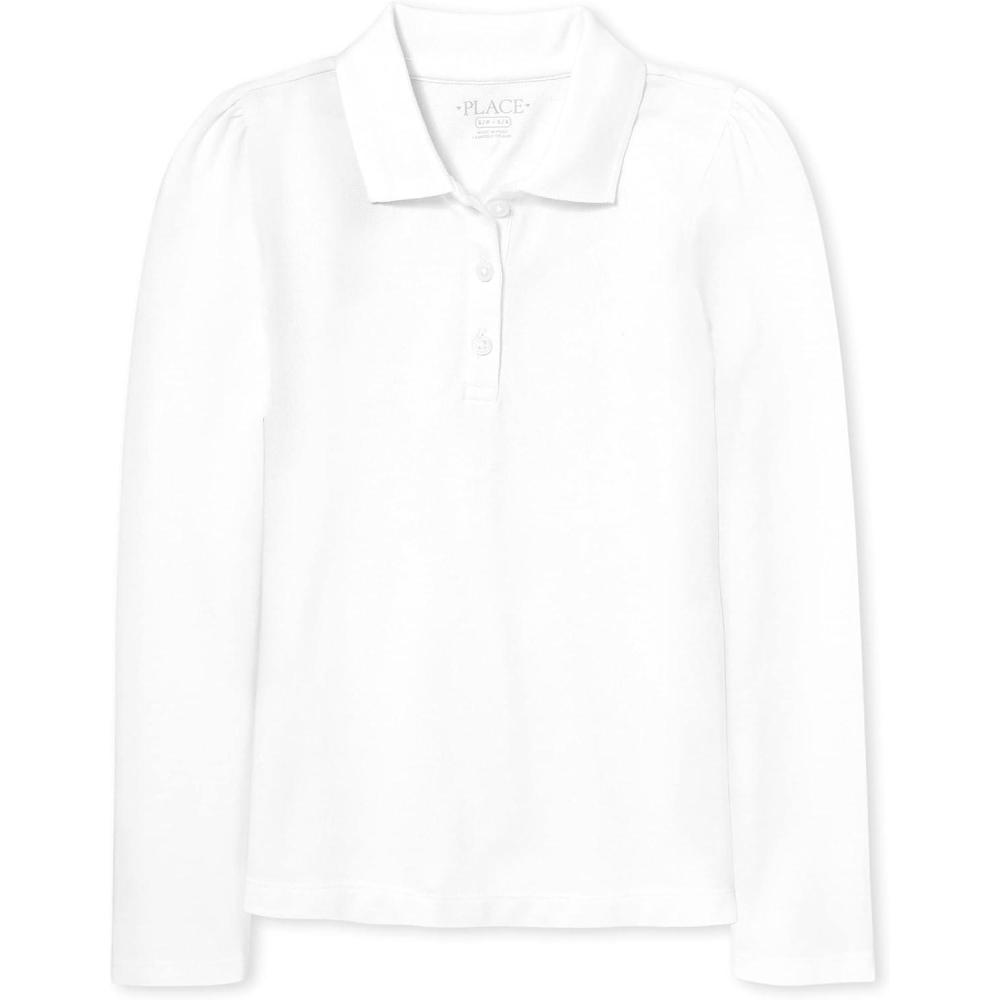 imageThe Childrens Place Girls Long Sleeve Ruffle Pique PoloWhite Single