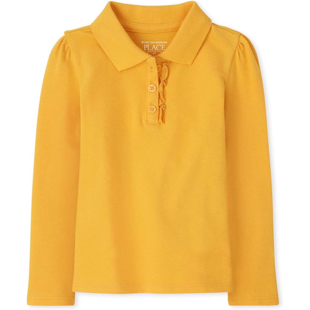 imageThe Childrens Place Girls Long Sleeve Ruffle Pique PoloYellow Pencil