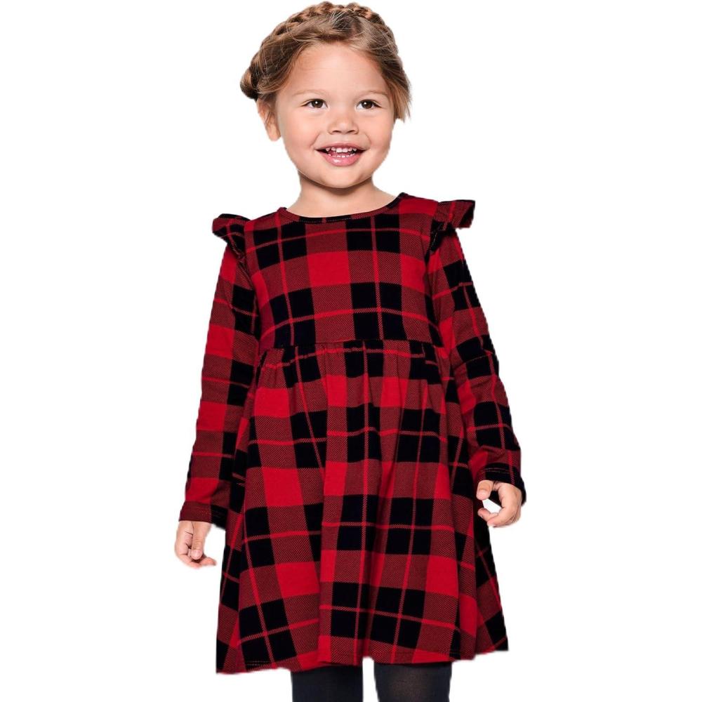 imageThe Childrens Place Girls and Toddler Skater Dress Long SleeveBlack Red Flutter