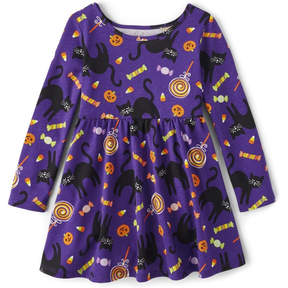 imageThe Childrens Place Girls and Toddler Skater Dress Long SleeveSpooky Purple