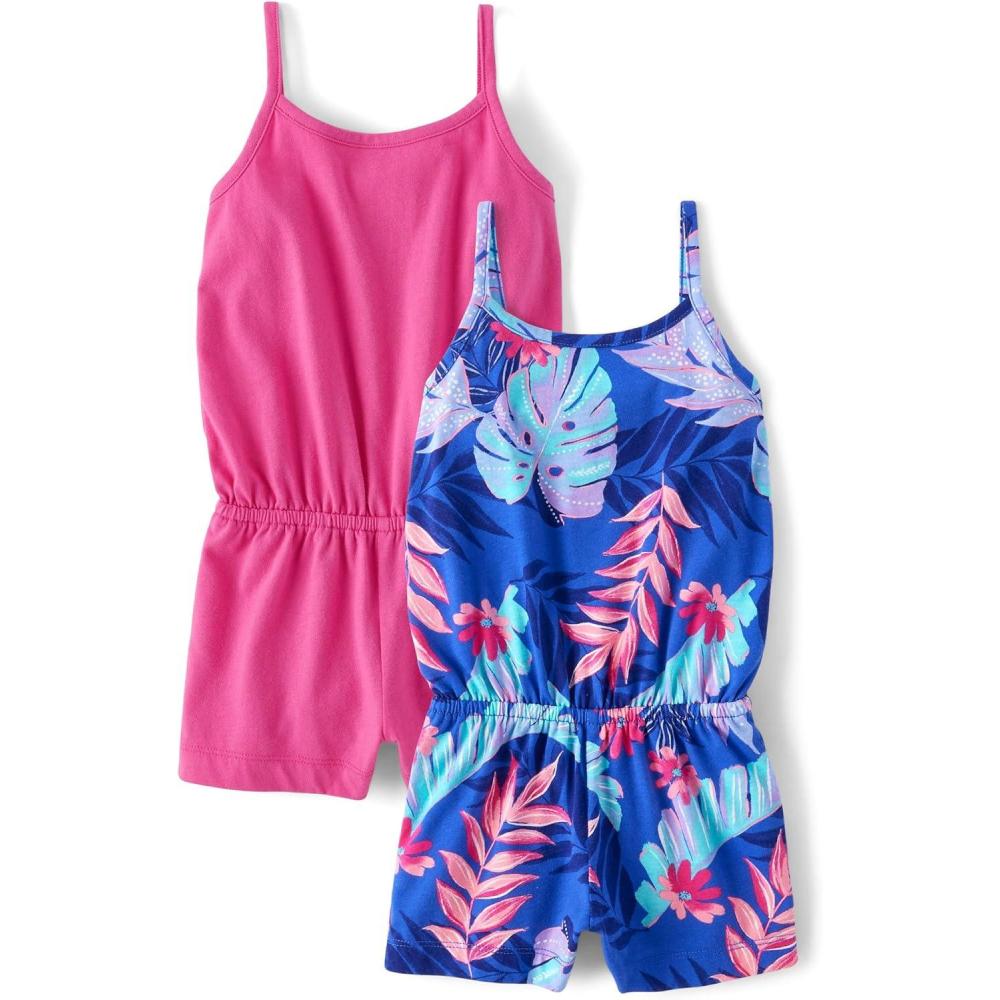 imageThe Childrens Place babygirls And Toddler Casual Sleeveless Shorts RomperCobalt FloralPink 2pack