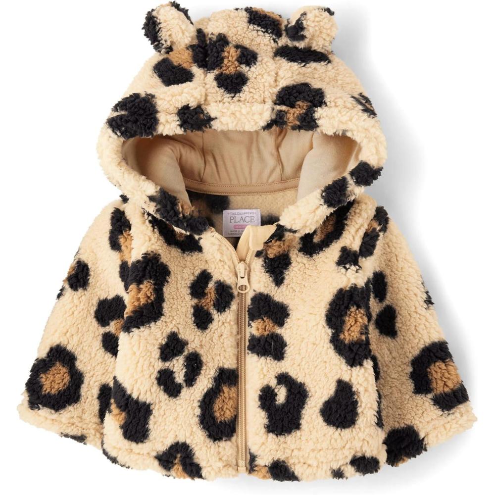 imageThe Childrens Place babygirls And Toddler Cozy Sherpa Hooded Full Zip JacketLeopard Critter